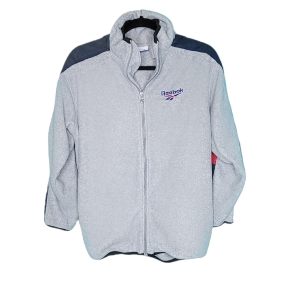 Reebok Full Zip Hooded Jacket with Velcro Hood Pocket Unisex Gray Size M